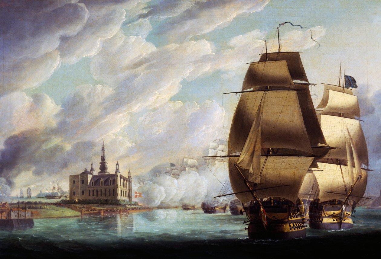 Nelson Forcing Passage of Sound, 30. maaliskuuta 1801, ennen Kööpenhaminan taistelua, R. Dodd, öljy kankaalle, 61x91,4 cm, UK tekijältä Robert Dodd