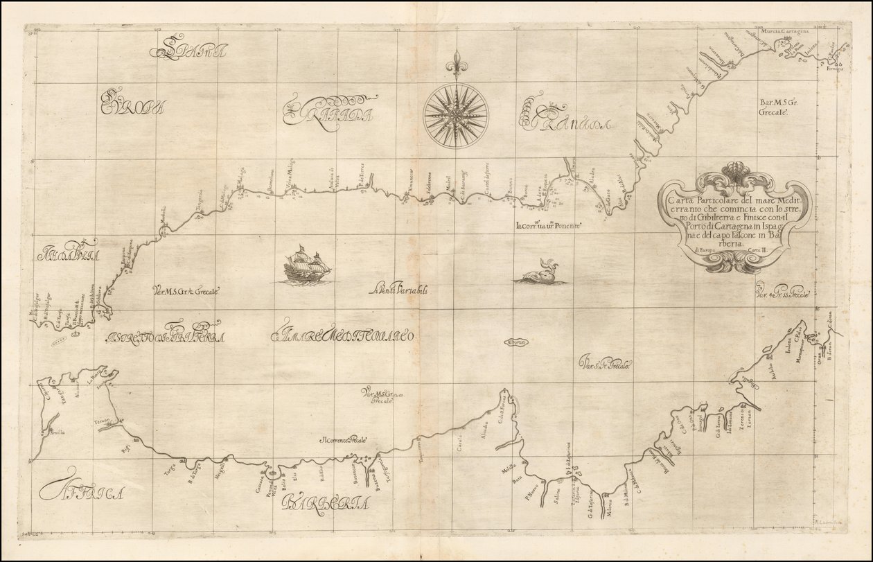 Robert Dudleyn vuonna 1646 laatima kartta läntisestä Välimerestä ja Gibraltarista. tekijältä Robert Dudley