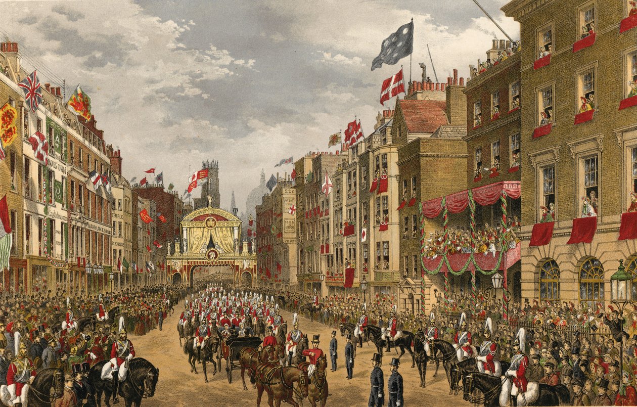 Temple Bar, Lontoo, 7. maaliskuuta 1863 (kaiverrus). tekijältä Robert Dudley