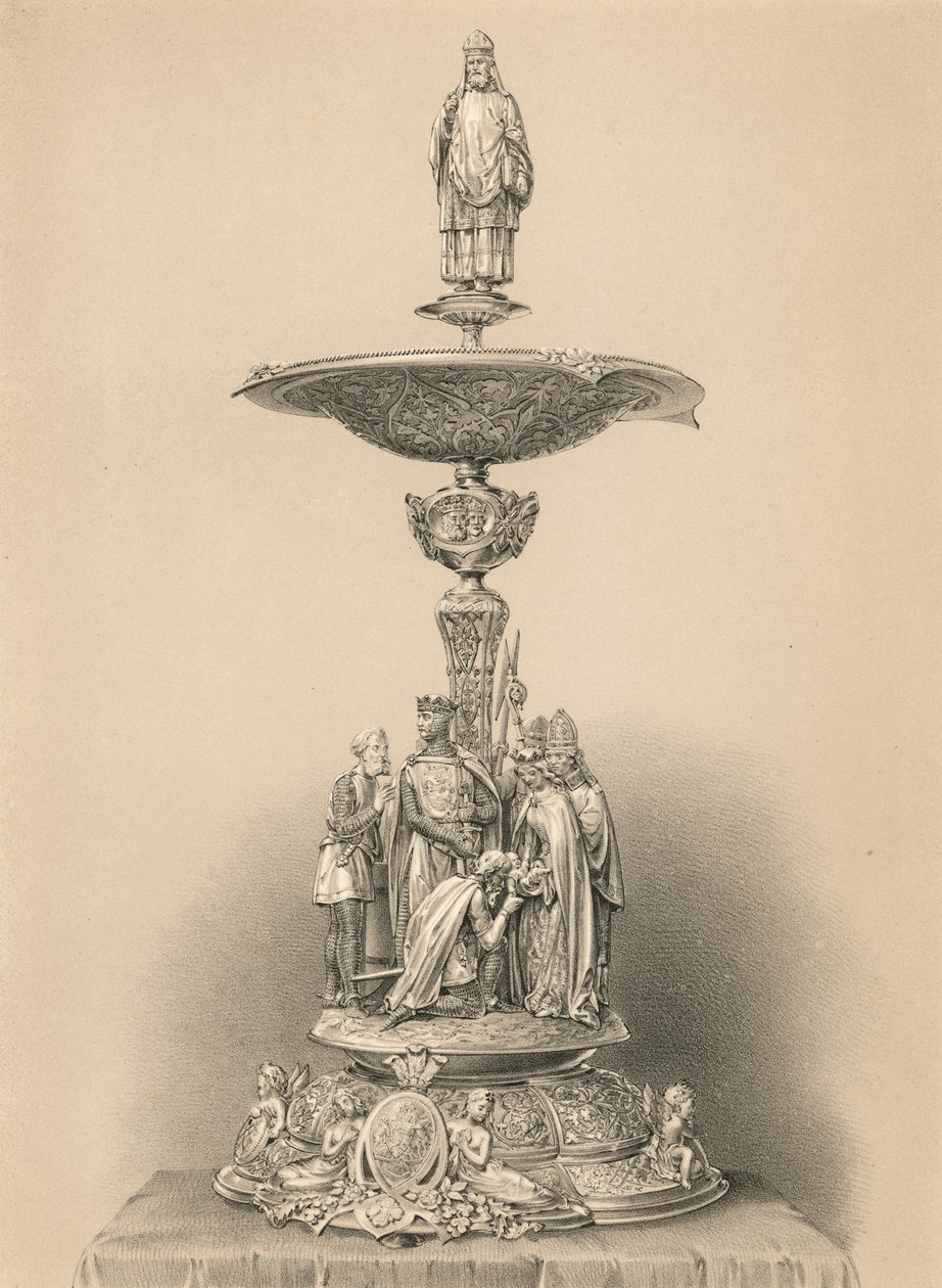 Keskipiste, hopeaa, Hänen Majesteettinsa lahja Hänen Korkeutensa prinssi Consortin ja kuningattaren nimissä (kromoliitti). tekijältä Robert Dudley