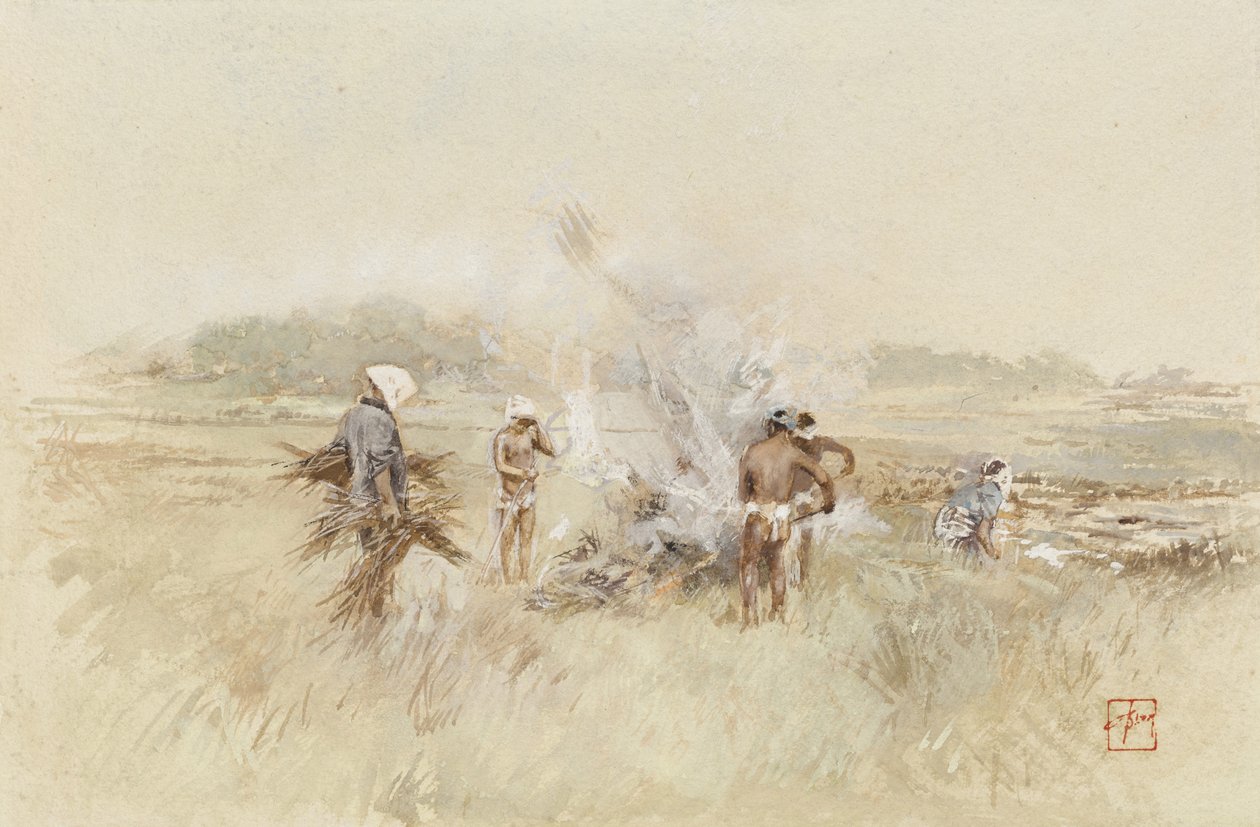 Työssä kasaava harja kytevissä tulipaloissa, 1867-1903 tekijältä Robert Frederick Blum