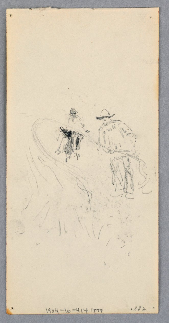 Piirustus, ulkoseinä: Kaksi hahmoa ja tunnistamattomia viivoja (kääntöpuoli), 1882. tekijältä Robert Frederick Blum