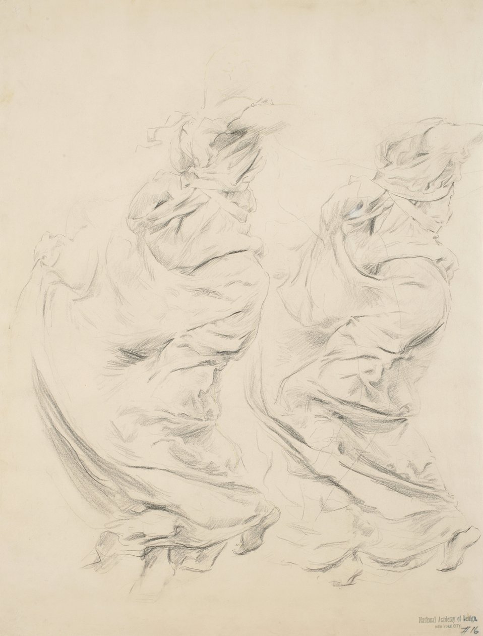 Luonnos verhoista mahdollisesti Moods to Music -seinämaalaukseen, 1893-95 (grafiitti & keltainen lyijykynä kiiltävällä kudospaperilla) tekijältä Robert Frederick Blum