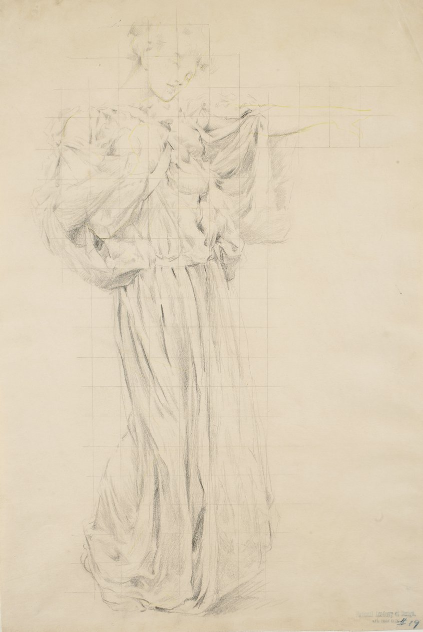 Study for Moods to Music, 1893-95 (grafiitti keltaisella lyijykynällä kiiltävällä kudottupaperilla) tekijältä Robert Frederick Blum