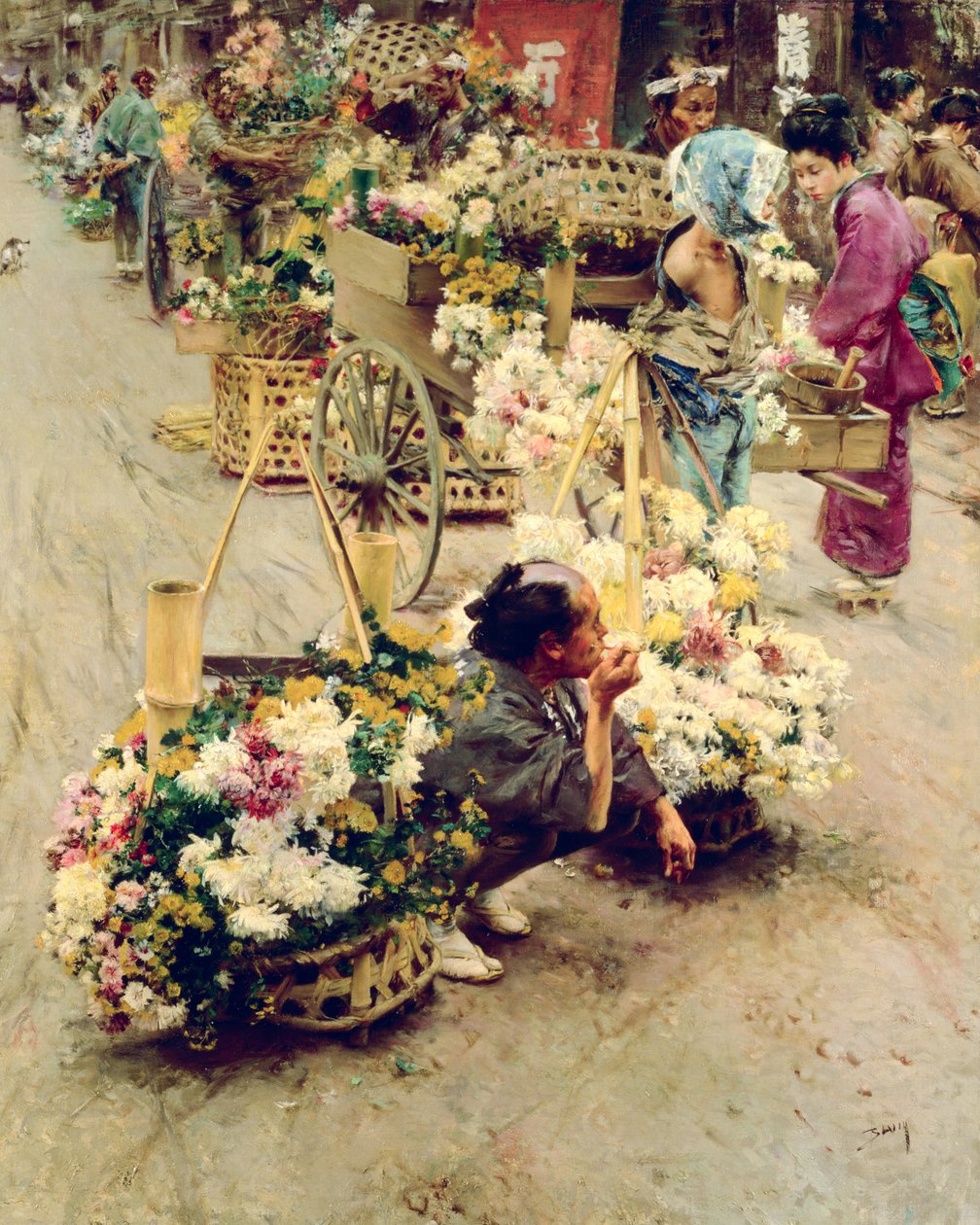 Kukkamarkkinat, Tokio, 1892 tekijältä Robert Frederick Blum