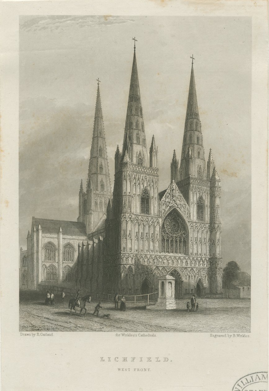 Lichfield Cathedral - West Front: teräskaiverrus, nd [c 1835-1842] (tulostus) tekijältä Robert Garland