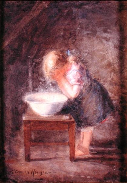 Aamupesu, noin 1900 (vesiväri paperille). tekijältä Robert Gemmell Hutchison