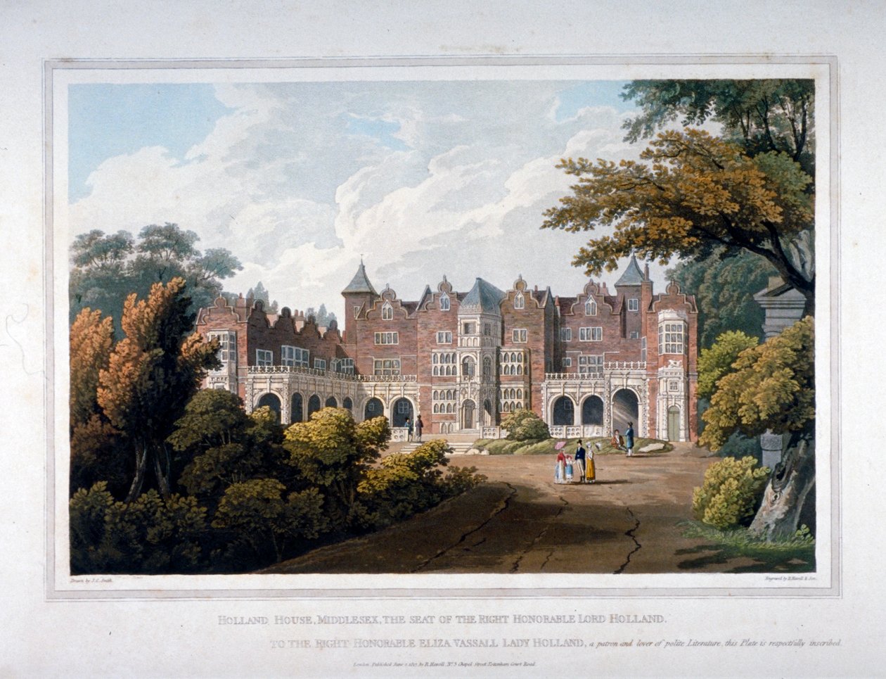 Holland House, Kensington, Lontoo, 1817. tekijältä Robert Havell