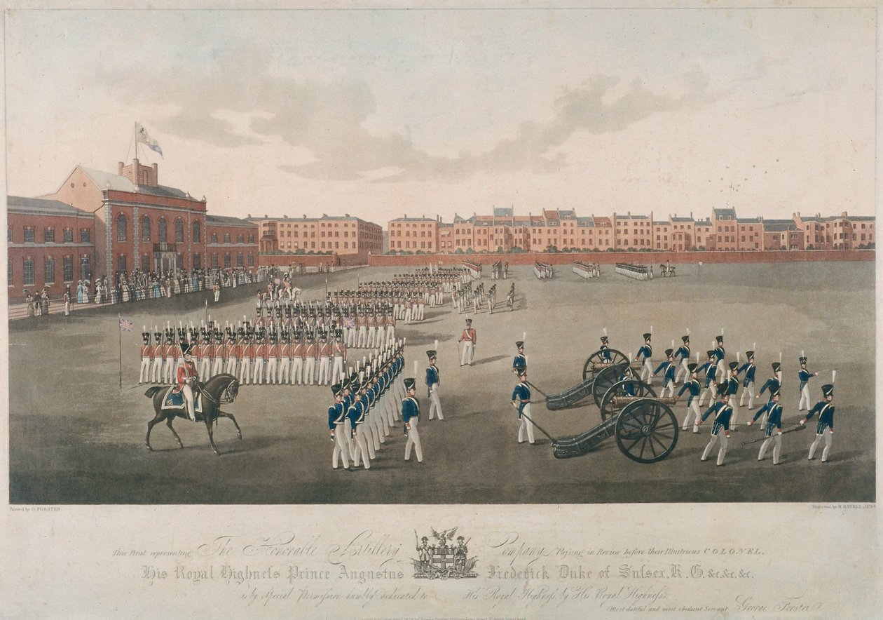 Scene of Honorable Artillery Company, City Road, Finsbury, Islington, Lontoo, 1829 tekijältä Robert Havell