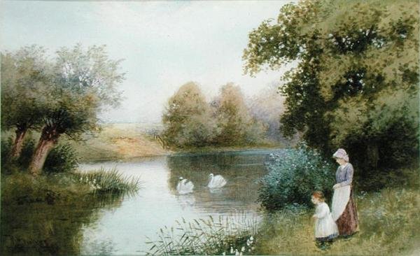 On the Avon, Summertime (akvarelli paperille) tekijältä Robert Hollands Walker