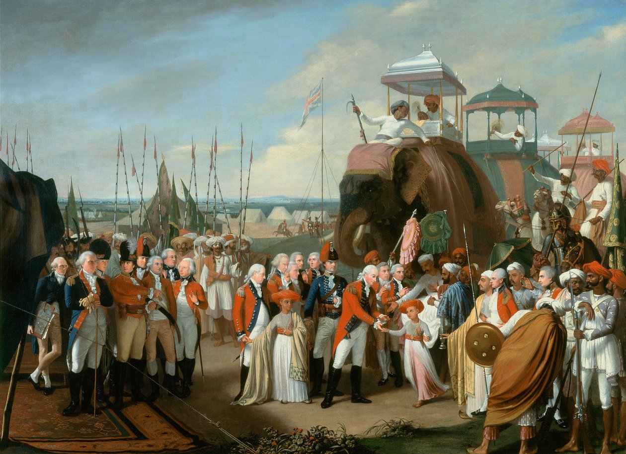Kenraaliluutnantti Lord Cornwallisin (1738-1805) Mysorean panttiprinssien vastaanotto n. 1793 tekijältä Robert Home