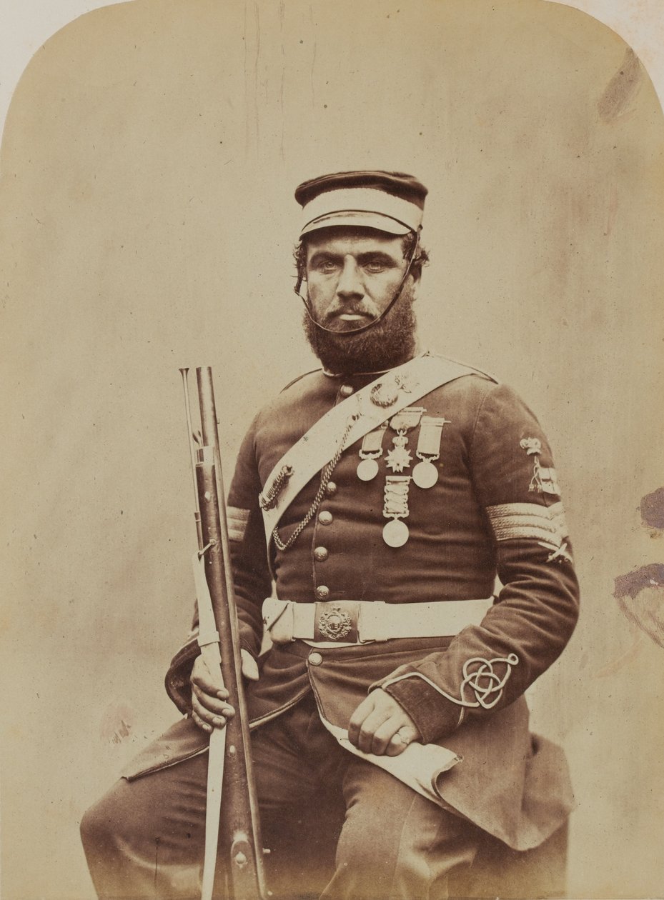 Värikersantti J. Stanton, Royal Sappers and Miners, 1856 (seepiakuva). tekijältä Robert Howlett