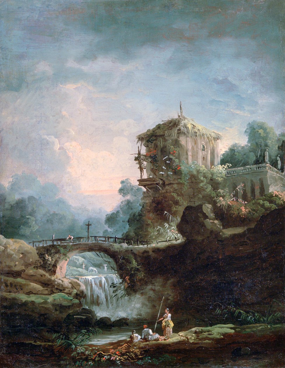 "Maisema ja vesiputous", n. 1750-1808 tekijältä Robert Hubert