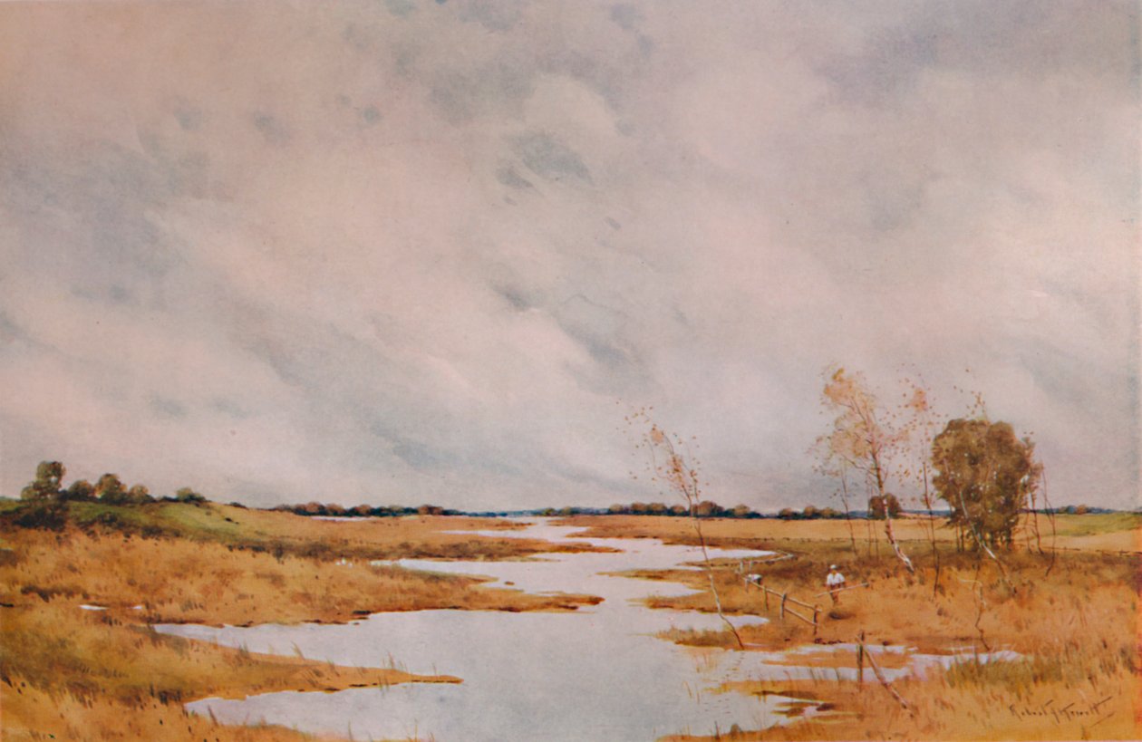 "Repairing the Fence, Suffolk Marshes", 1900-luku, 1935 tekijältä Robert J Hewitt
