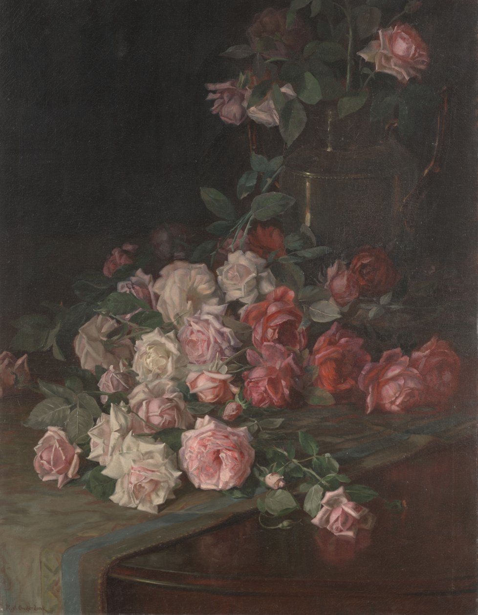 Ruusut ja mahonki, n. 1900 (öljy paneelille) tekijältä Robert Jenkins Onderdonk