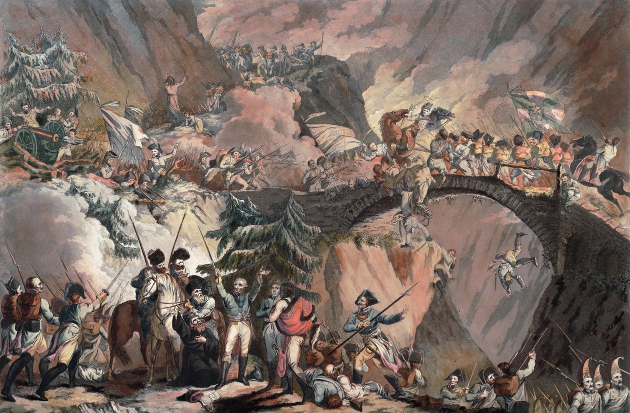 Aleksanteri Suvorovin armeija (Alexandre Souvorov) Alppien ylityksessä 1799 - Porter, Robert Carr (1777-1842) - 1805 - Akvatinta - 63,8x83,4 - Yksityiskokoelma tekijältä Robert Kerr Porter