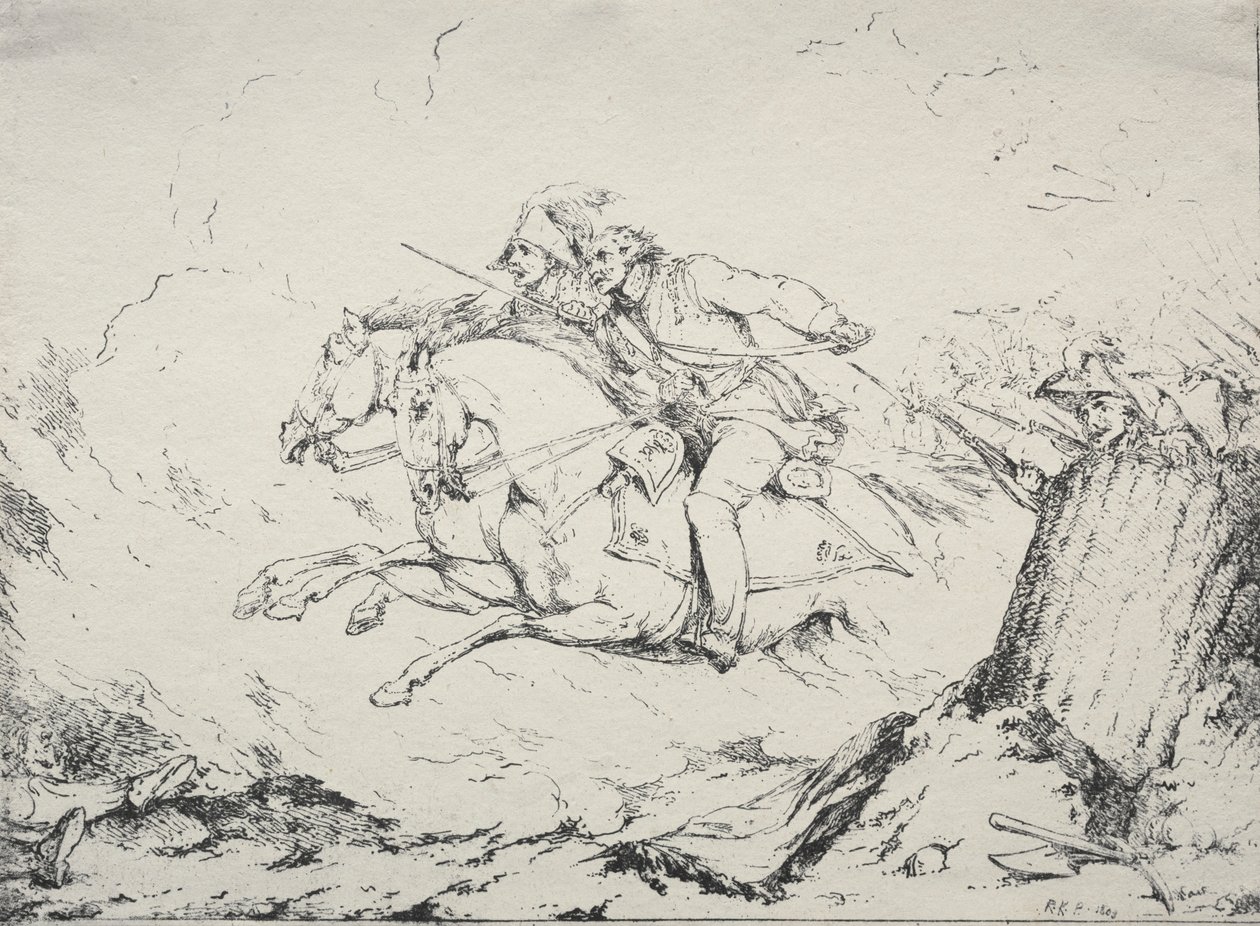 Polyautografian näytteet: ratsuväen panos, 1803. tekijältä Robert Kerr Porter