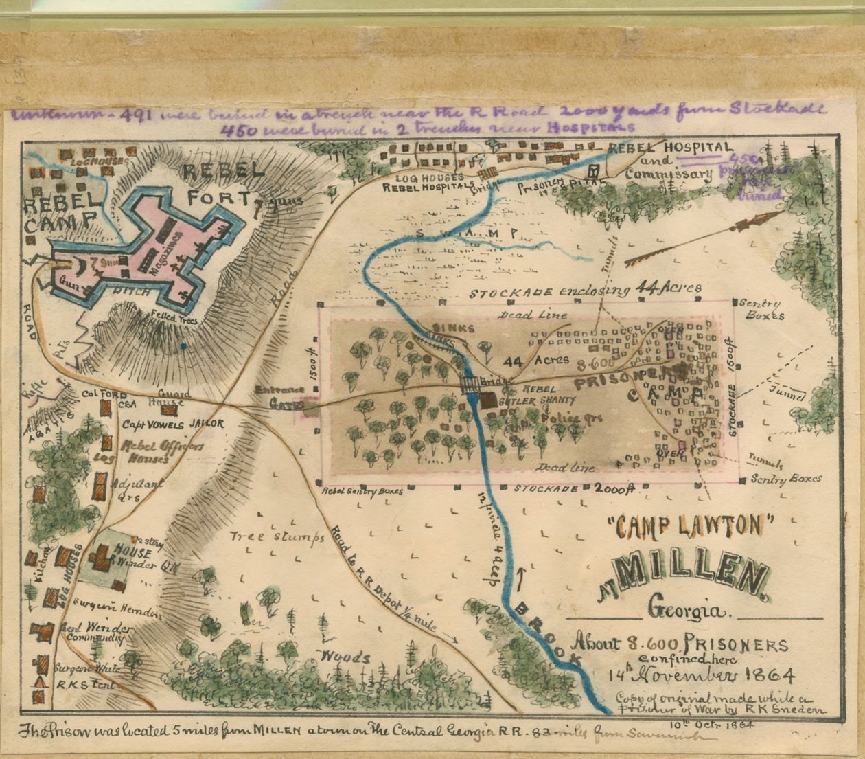 "Camp Lawton" Millenissä, Georgiassa - noin 8 600 vankia vangittuna täällä 14. marraskuuta 1864. LOC gvhs01.vhs00054 tekijältä Robert Knox Sneden