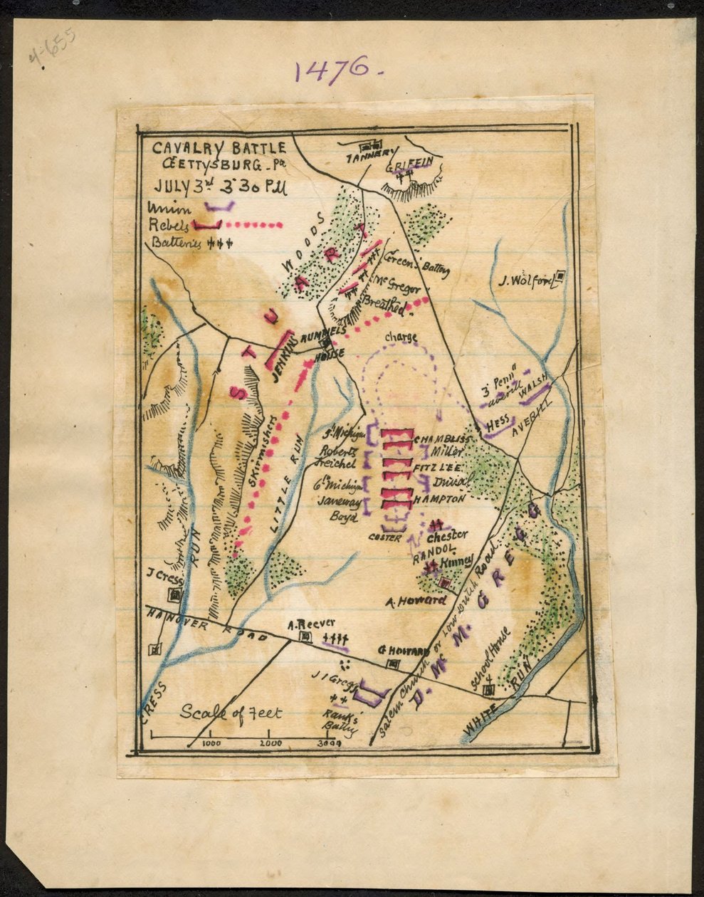 Ratsuväen taistelu, Gettysburg, Pa. 3. heinäkuuta klo 15.30 LOC gvhs01.vhs00150 tekijältä Robert Knox Sneden