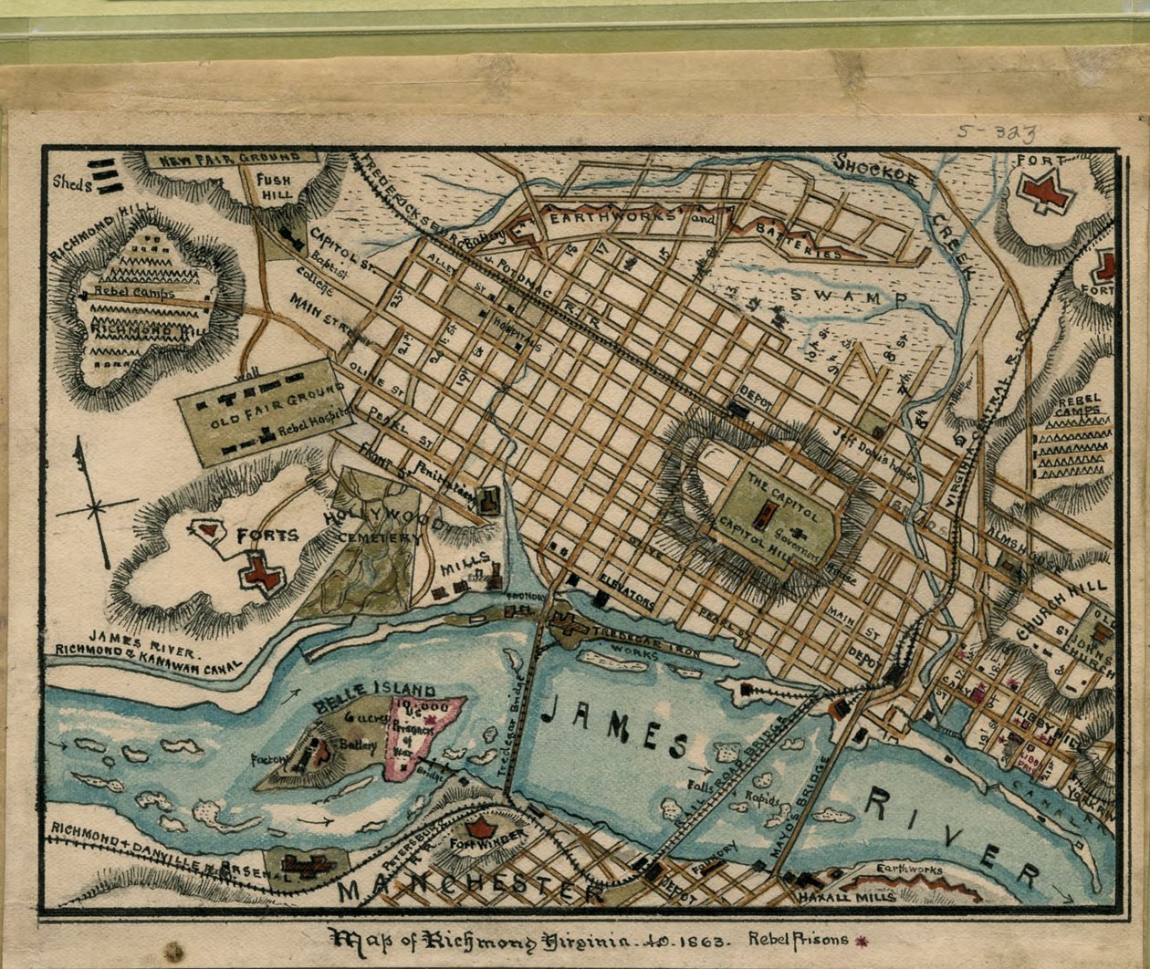 Richmondin kartta, Virginia...1863. LOC gvhs01.vhs00051 tekijältä Robert Knox Sneden