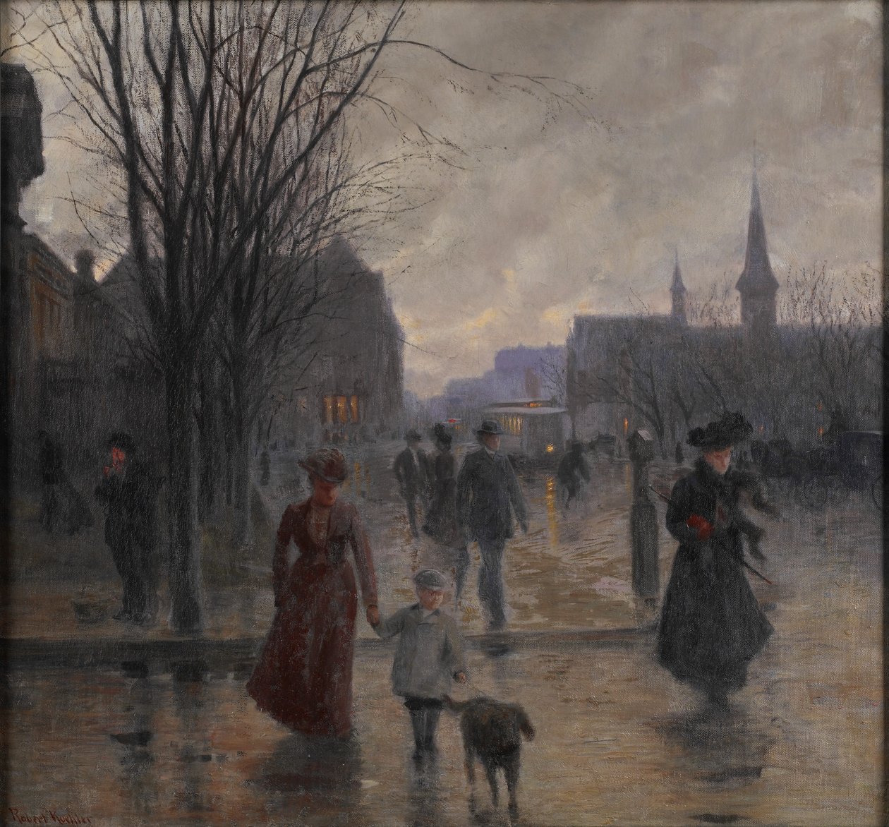 Sateinen ilta Hennepin Avenuella, n. 1902 tekijältä Robert Koehler