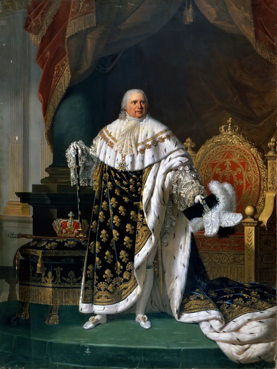 Ludvig XVIII:n (1755-1824) muotokuva kruunausvaatteissa tekijältä Robert Lefebvre