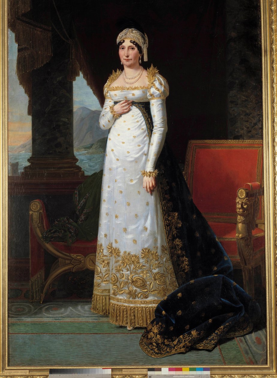 Muotokuva en pied de Laetitia Bonaparte (Letizia Maria Ramolino) (1750-1836), Robert Lefevren (1755-1830) Madame Mere Painting 1813. Dim. 2,35 x 1,50 m. Versailles, Musee du Chateau - Täyspitkä muotokuva Marie Laetitia Bonapartesta (1750-1836), syntynyt Ra tekijältä Robert Lefevre