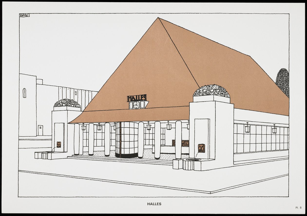 Halles, Une Cite Moderne, piirustukset Rob Mallet-Stevens Architecte, 1987 (julkaistu) tekijältä Robert Mallet Stevens