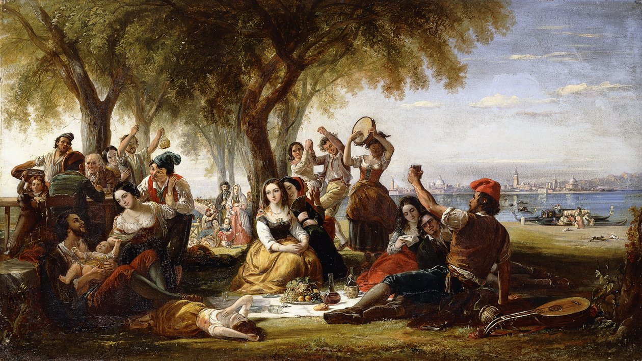 Fiesta-kohtaus Lidolla, lähellä Venetsiaa, 1848 tekijältä Robert McInnes