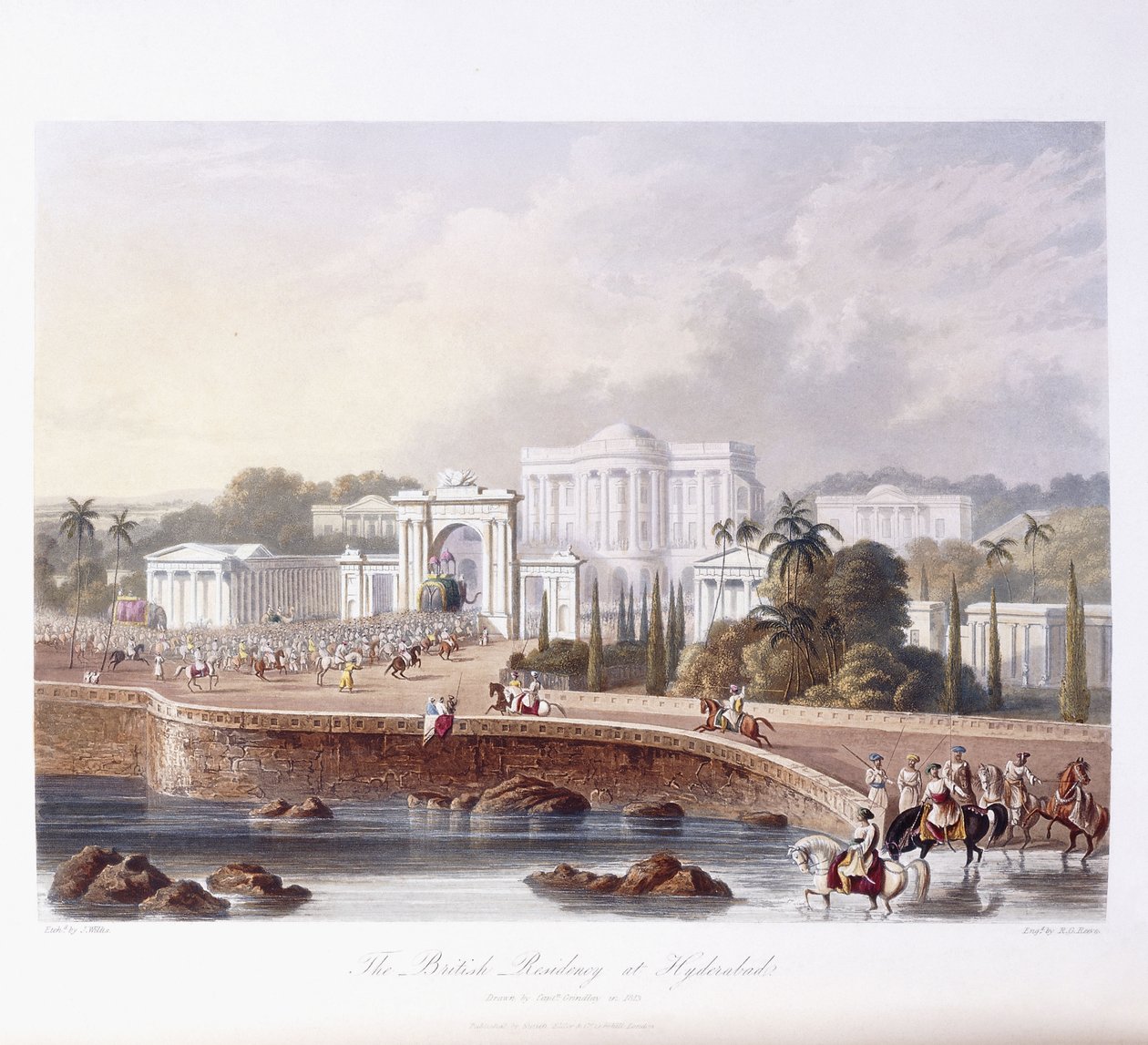 Brittiläinen asuinpaikka Hyderabadissa, 1813; 1830 tekijältä Robert Melville Grindlay