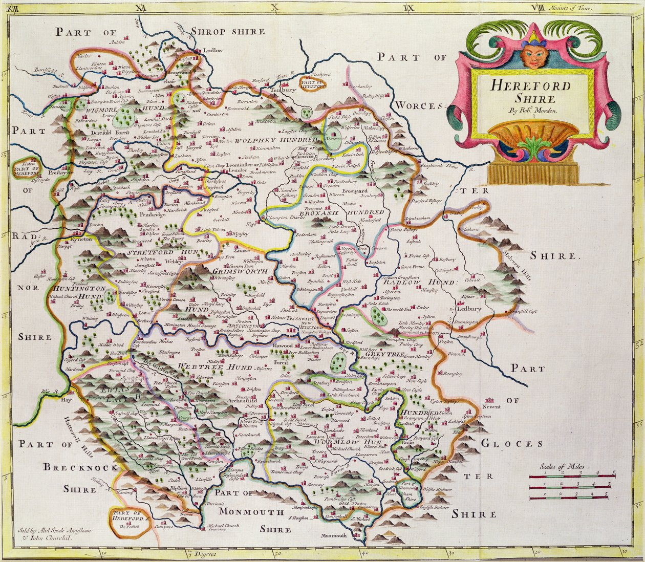 Herefordshiren kartta, 1695 tekijältä Robert Morden