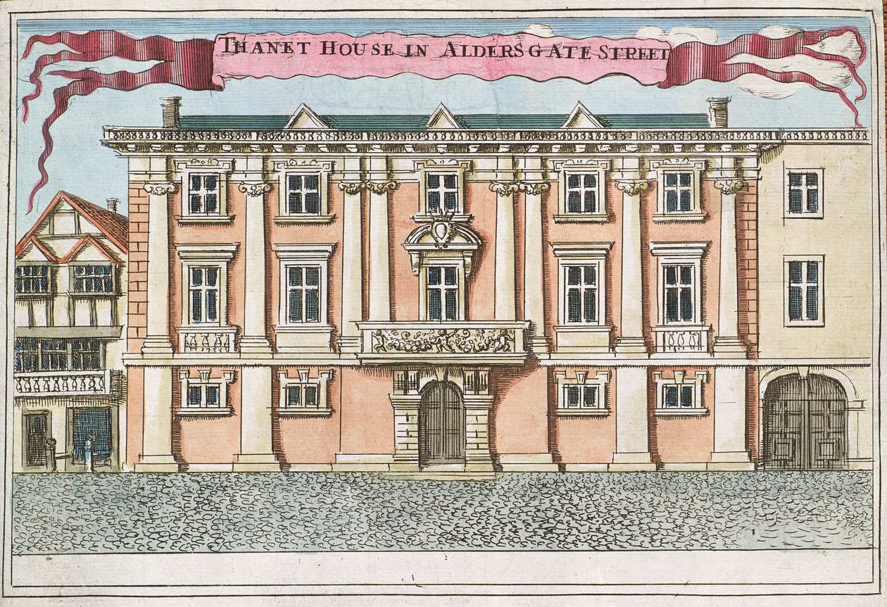 Thanet House Aldersgate Streetillä, kirjasta "A Book of the Remarkable Places in and about the Remarkable Places in and about the London", n. 1700 tekijältä Robert Morden