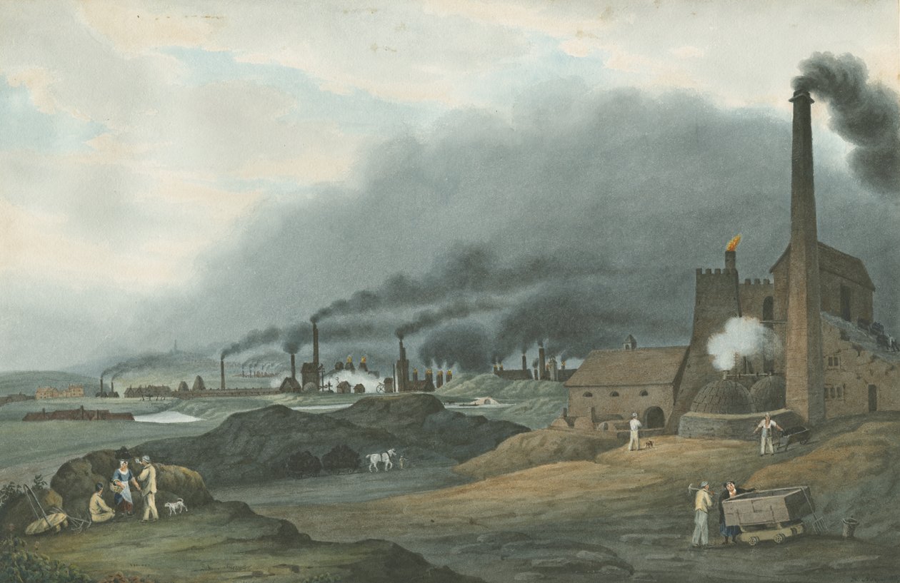 Bilston - Bradley Iron Works: akvarellimaalaus, 1837 tekijältä Robert Noyes