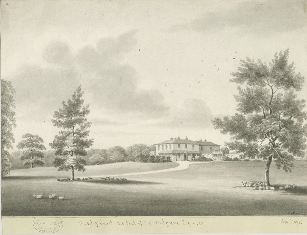 Moseley Court: seepiapesupiirustus, 1837 tekijältä Robert Noyes
