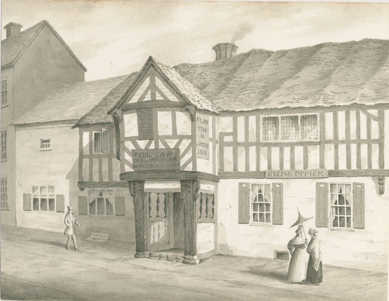 Wolverhampton - Pyhän Pietarin kirkko: seepiapiirros, 1837 tekijältä Robert Noyes