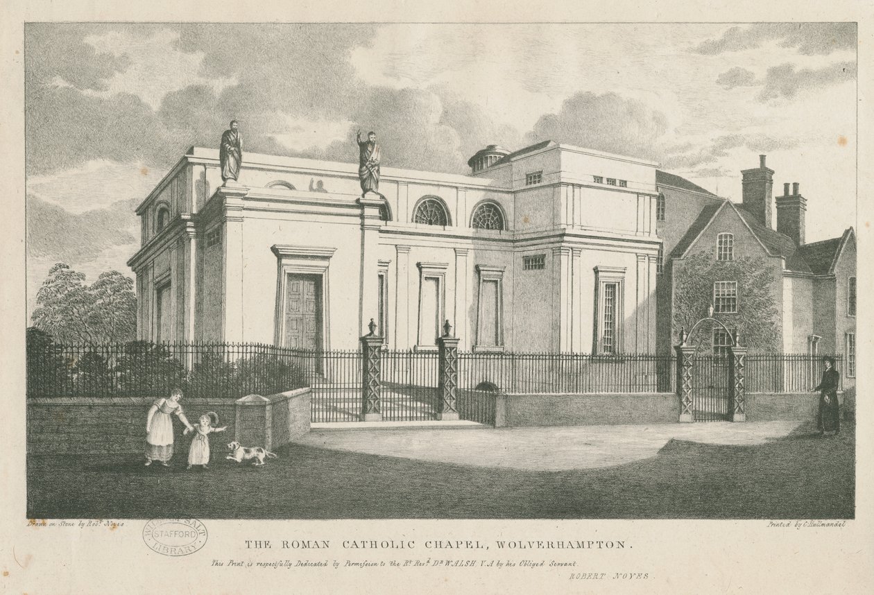 Wolverhampton - Roomalaiskatolinen kappeli: litografia, nd [c 1844] tekijältä Robert Noyes