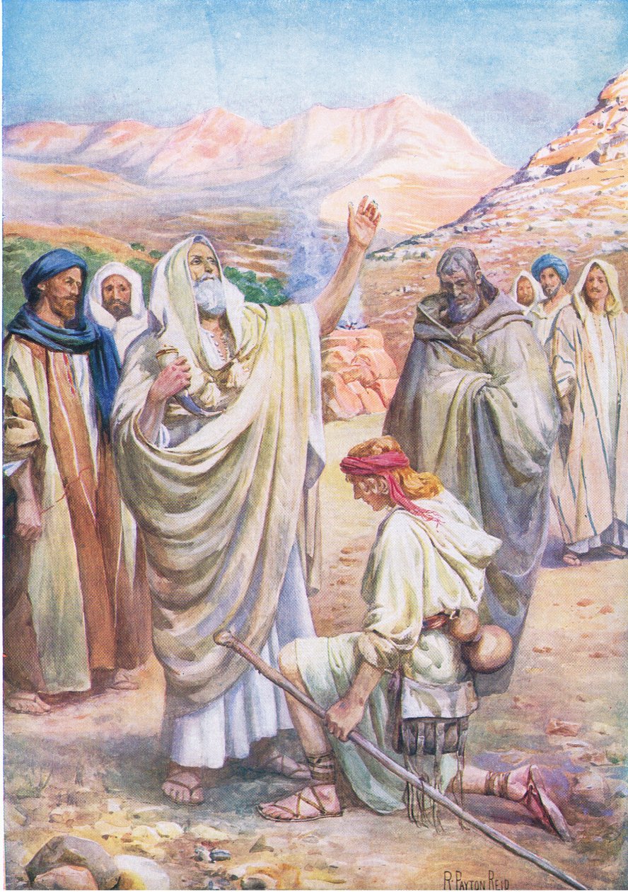 Daavid voideltuna kuninkaaksi, Thomas Nelsonin julkaisemasta Raamatun kuvakirjasta (The Bible Picture Book), n. 1950. tekijältä Robert Payton Reid