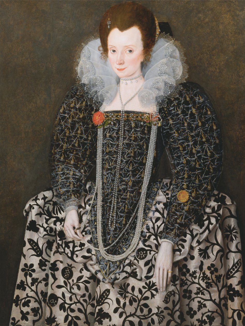Muotokuva naisesta, joka on perinteisesti tunnistettu Mary Cloptoniksi (syntynyt Waldegrave), Kentwell Hall, Suffolk. tekijältä Robert Peake the elder