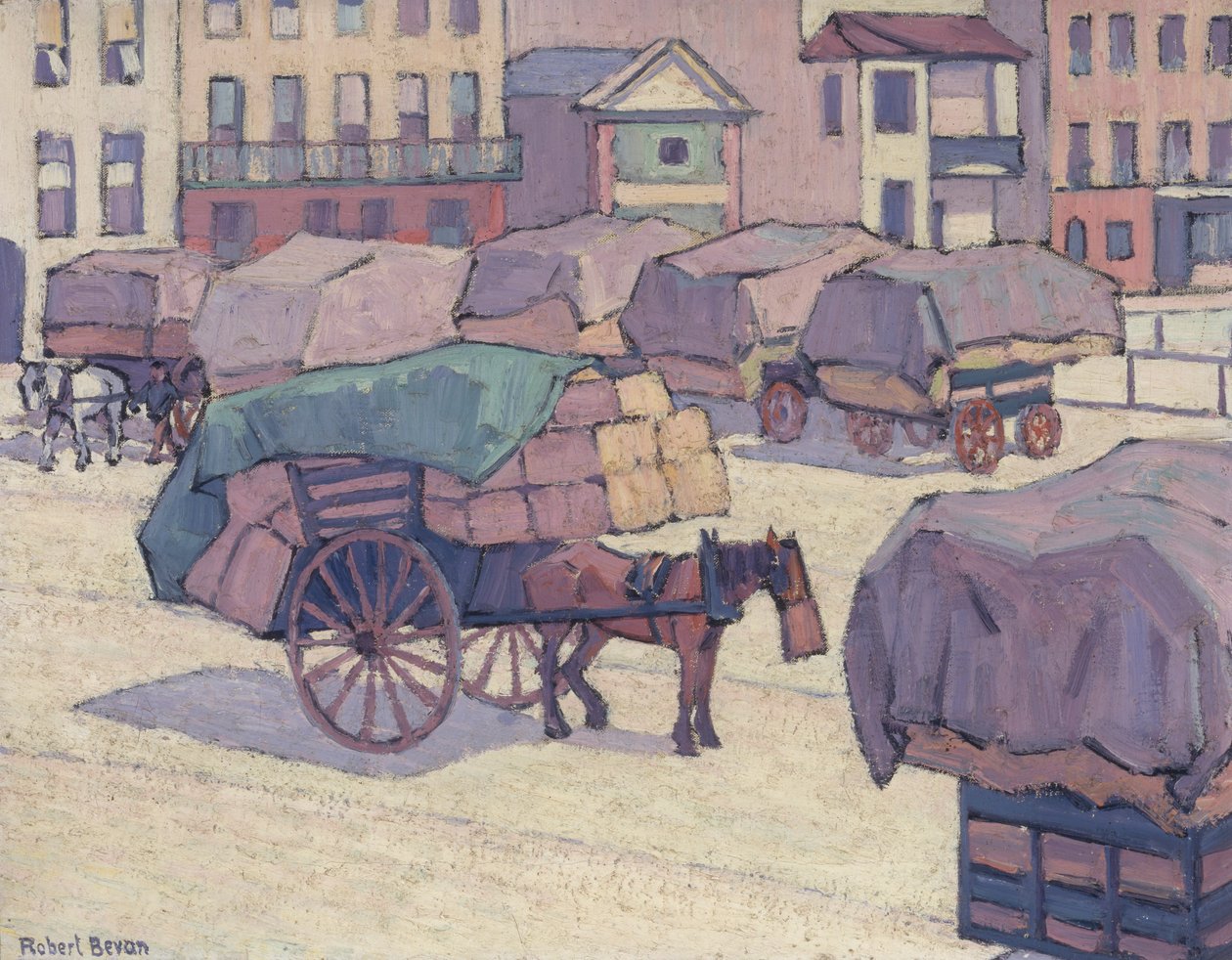 Hay Carts, Cumberland Market tekijältä Robert Polhill Bevan