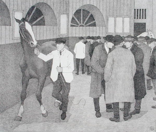 Hevoskauppiaat Barbicanissa (Barbican No.2) 1921 (litho) tekijältä Robert Polhill Bevan