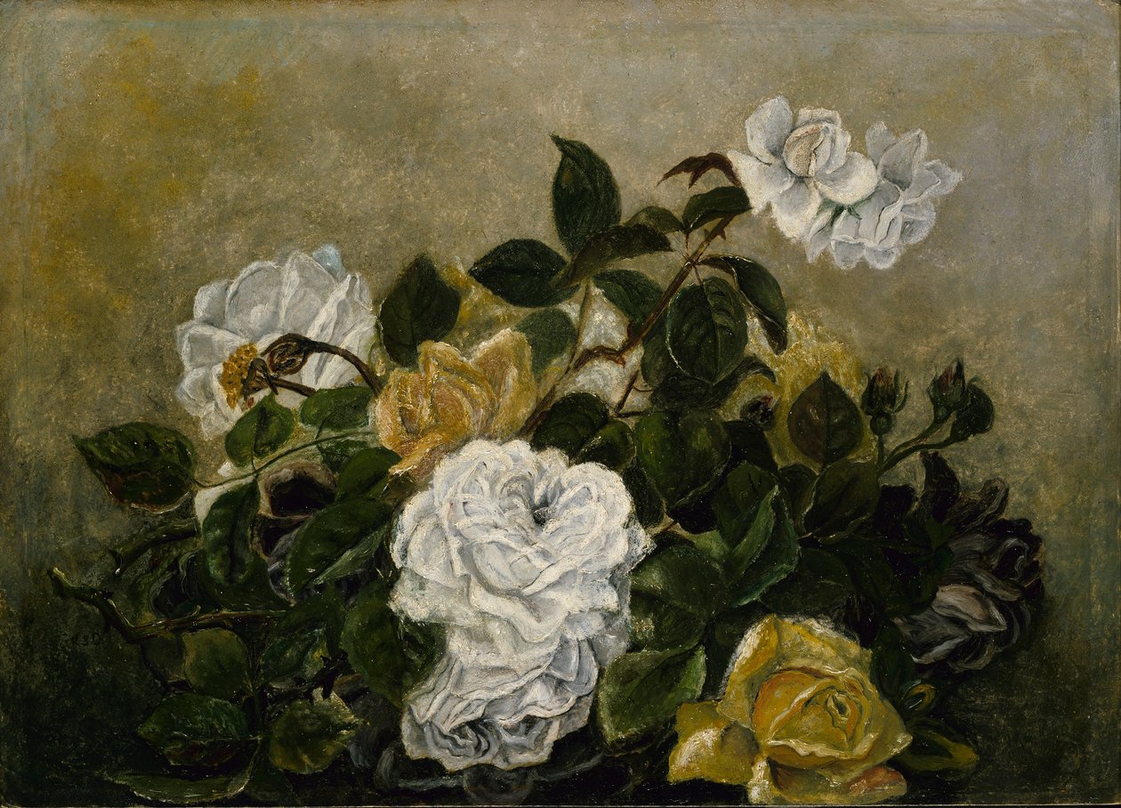 Ruusut - hieno asetelma, asetelma ruusuilla, asetelma ruusuilla tekijältä Robert S. Duncanson