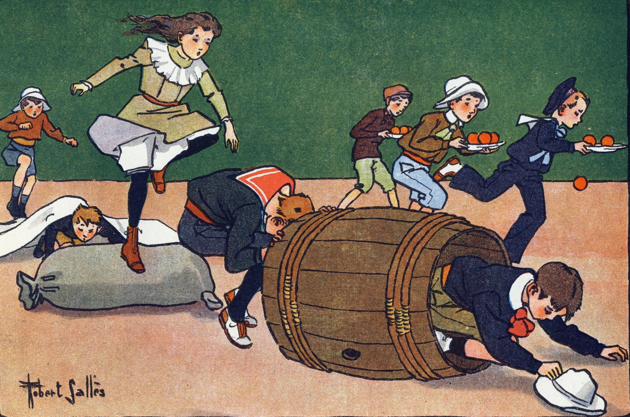 Estekilpailu. Kaiverrus "" Mitä me pelaamme? E. Weberin "" Robert Sallesin (1871-1929) akvarellipiirroksilla. Librairie Garnier Freres, Pariisi tekijältä Robert Salles
