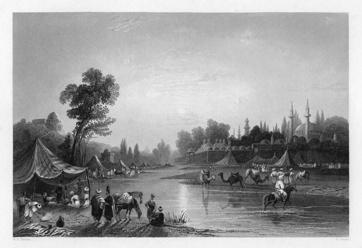 Barrada-joki, muinainen Pharpar, Damaskos, Syyria, 1841. tekijältä Robert Sands