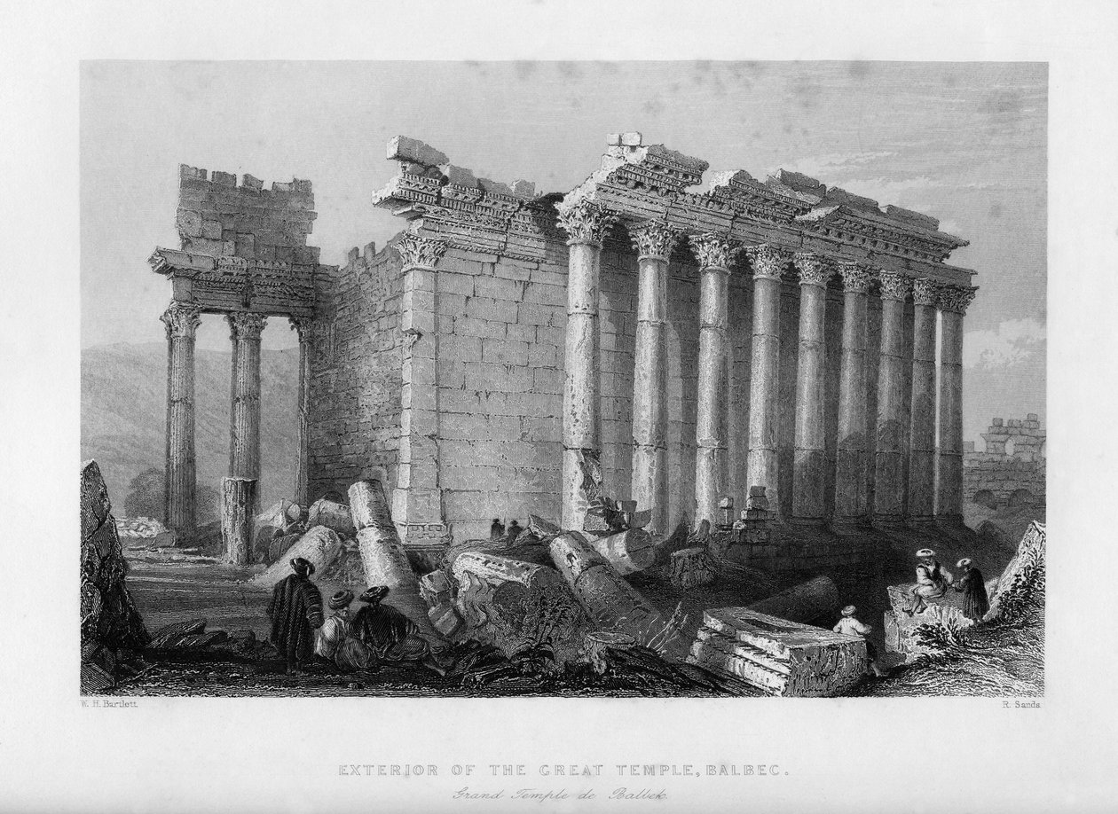 Suuri temppeli Baalbec Heliopoliksessa, Egyptissä, 1841. tekijältä Robert Sands
