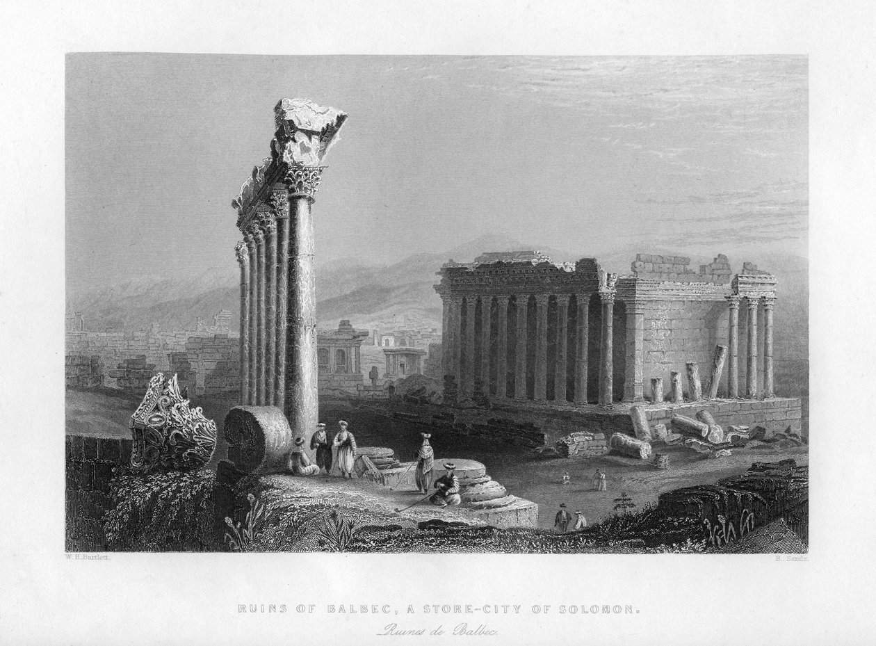 Suuri temppeli Baalbec Heliopoliksessa, Egyptissä, 1841. tekijältä Robert Sands