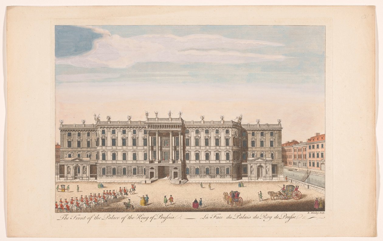 Näkymä Berliner Stadtschlossin edestä Berliinissä Preussin kuninkaan palatsin etuosa (otsikko esineessä) tekijältä Robert Sayer (possibly)