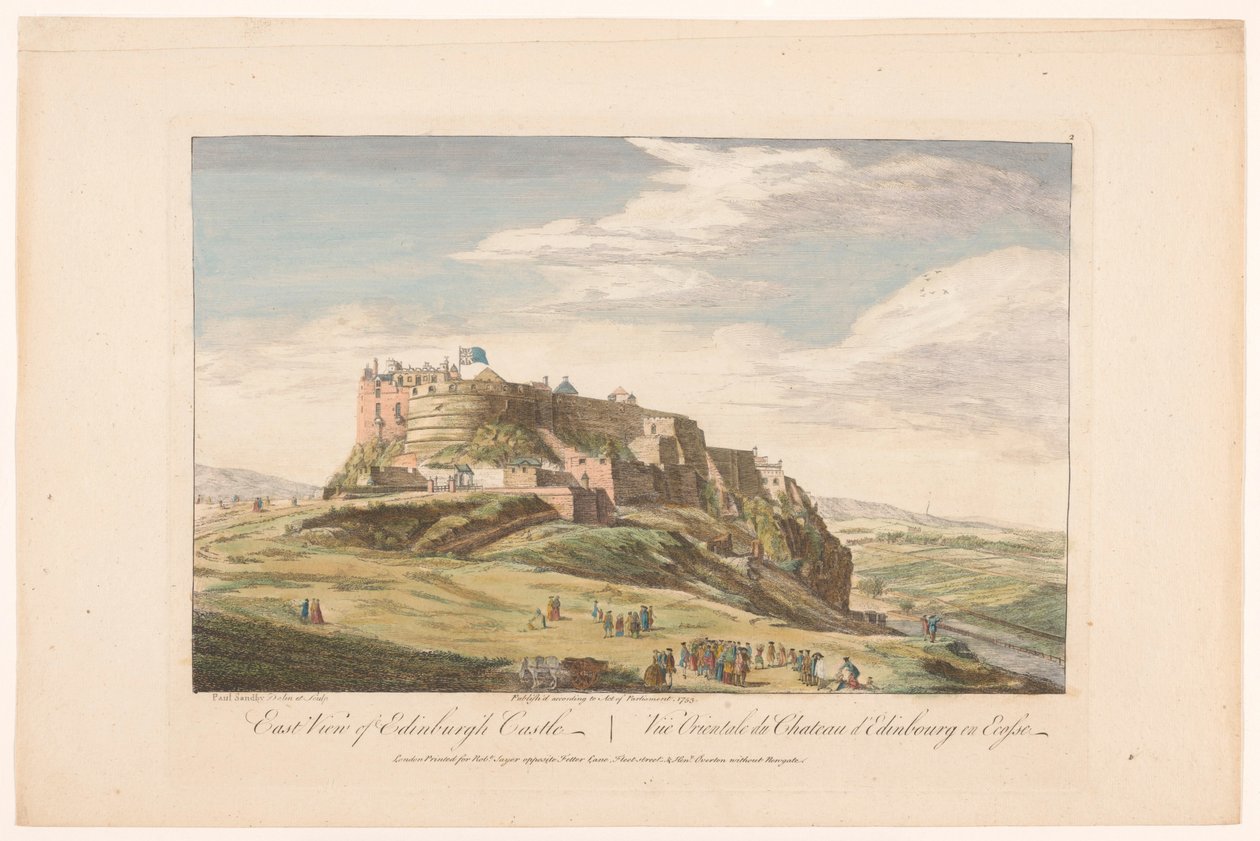 Näkymä Edinburghin linnalle Edinburghin linnan itänäkymä (otsikko esineessä) Skotlanti (sarjan nimi) tekijältä Robert Sayer