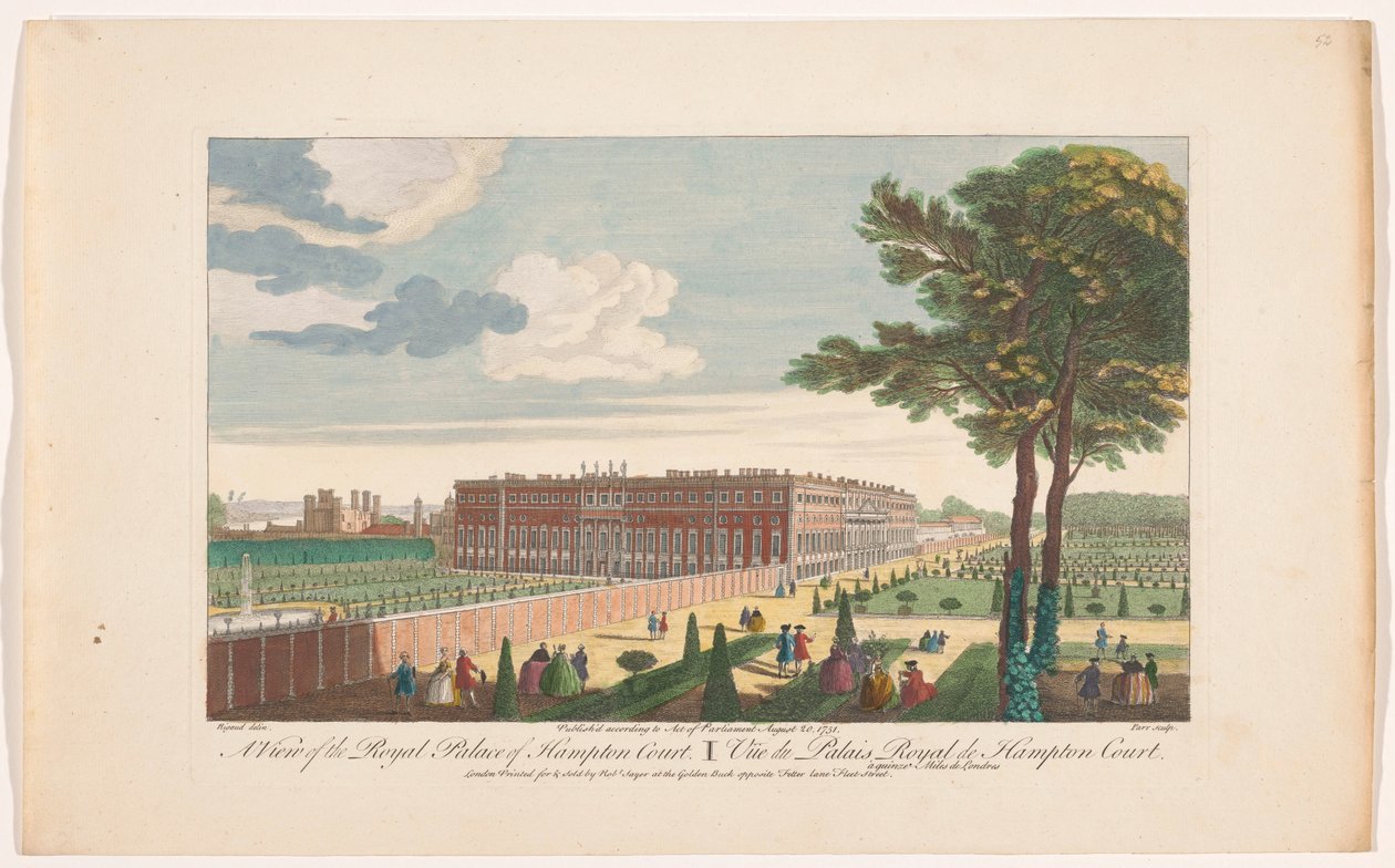 Lontoon Hampton Courtin palatsin sijainti Näkymä Hampton Courtin kuninkaalliseen palatsiin (otsikko esineessä) London (sarjan nimi) tekijältä Robert Sayer