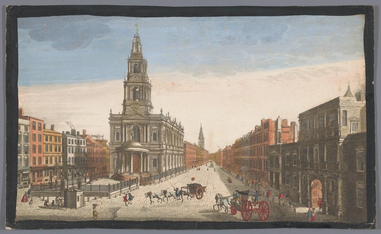 Näkymä Somerset Houselle ja Saint Mary-le-Strandin kirkolle Lontoossa Näkymä Somerset Housesta ja St. Marys -kirkosta Strand Londonissa (otsikko esineessä) Lontoo (sarjan nimi) tekijältä Robert Sayer