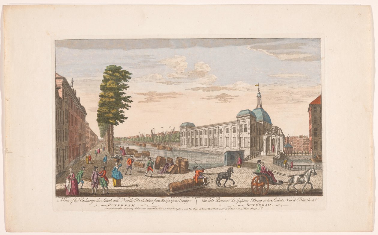 Gezicht op de Beurs te Rotterdam Näkymä Exchange the South ja North Blaakista otettuna Gaapersin sillalta (otsikko esineessä) Hollanti (sarjan nimi) tekijältä Robert Sayer